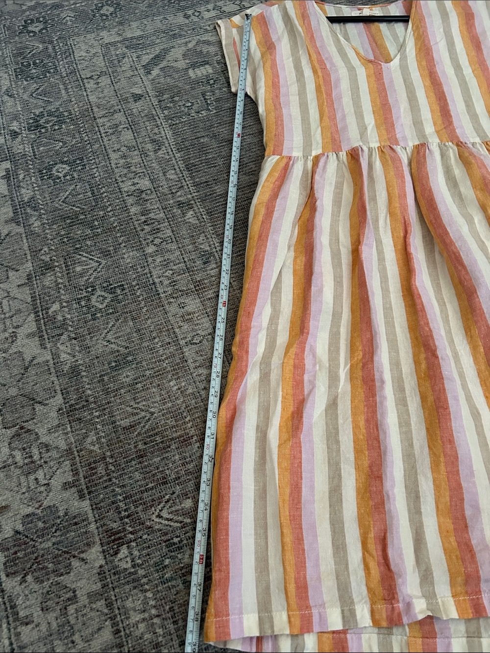 Loft Oversized Small Linen Multicolor Striped V-Neck Dress - Picture 7 of 8